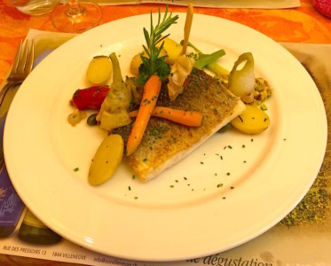 Bar de ligne, brochette d'encornets