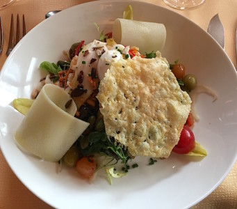 Salades croquantes aux rebibes et tuile de parmesan