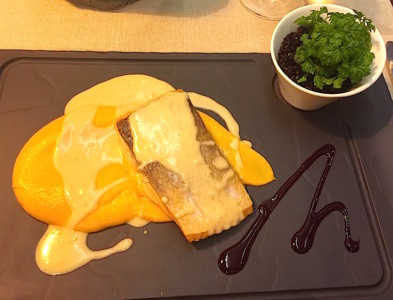 Pavé de saumon, mousseline de carotte au lait de coco